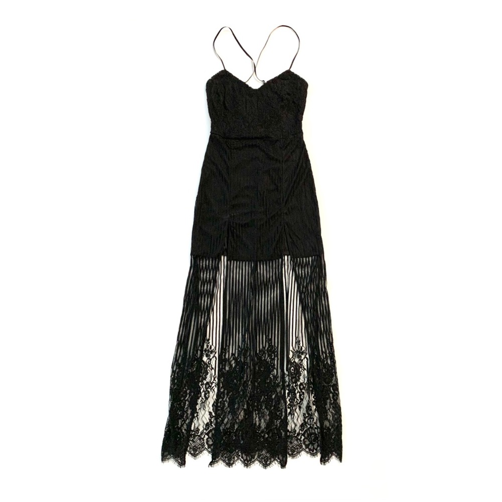 Black Lace Double High Slit Bodycon Maxi Dress - Picture 3 of 14